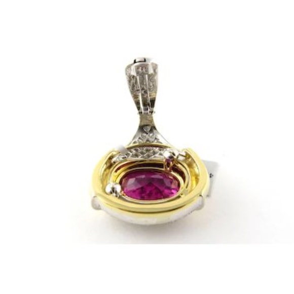18K Yellow And White Gold Pink Tourmaline and Diamond Pendant Enhancer #3834 - Picture 8 of 9